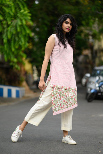 Pink Layered Floral Printed Kurta - NamegStore